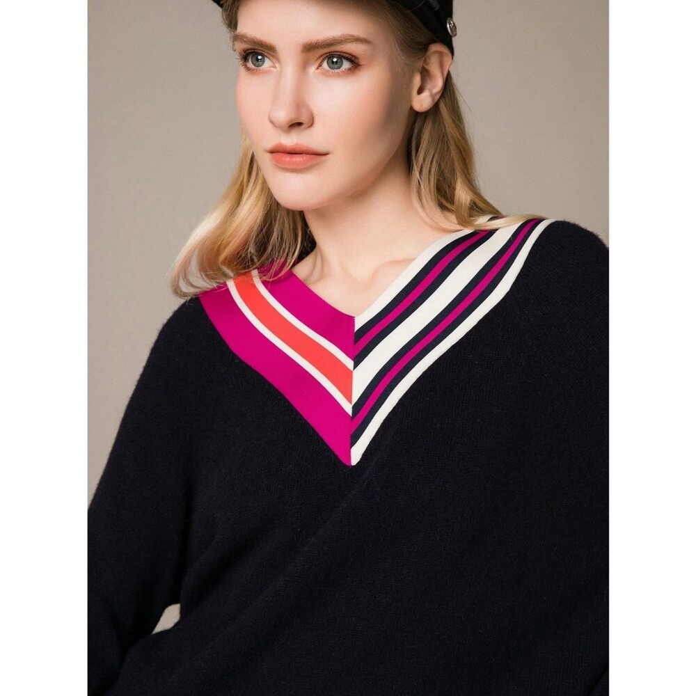 Sandro Nepeta Striped V-Neck Wool Sweater